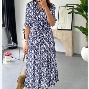 Zara Navy and White Geometric Maxi Dress. #337